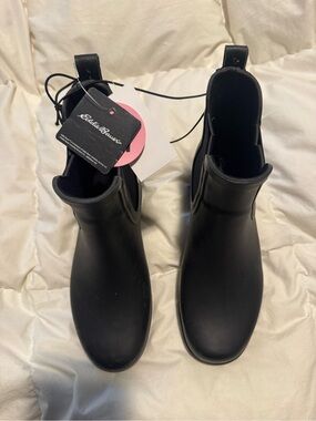 Eddie Bauer Matte Black Chelsea-Style Rain Ankle Boots